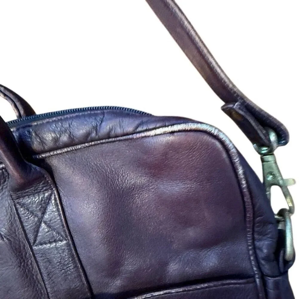 Frye Messenger Bag Leather Zip Work Briefcase in Brown Leather Distressed
